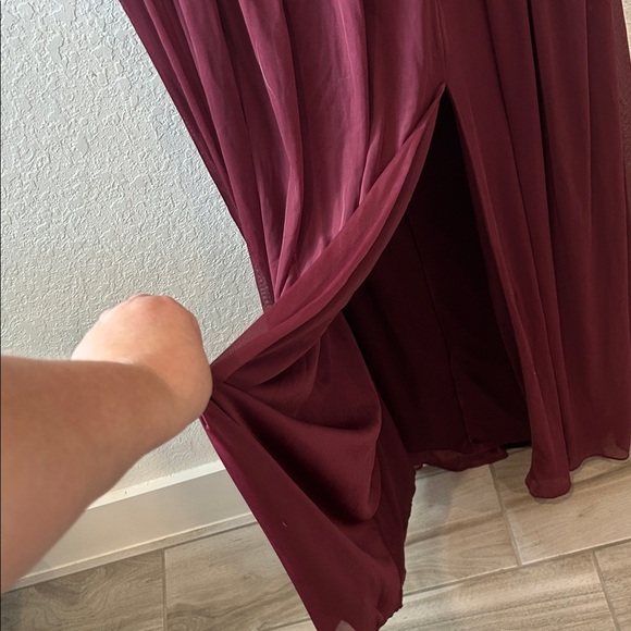 David's Bridal One Shoulder Burgundy Dress - Picture 6 of 8